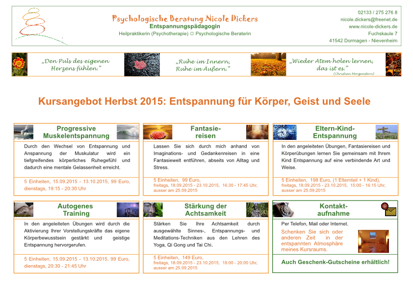 Kursangebot Herbst 2015